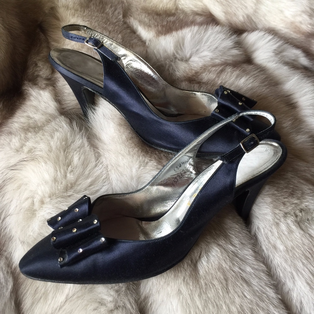 I. Miller Navy Blue Silk Jeweled Heels
